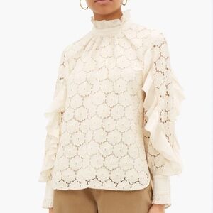 APIECE APART Victorian Rio Cotton Blouse 10 Cream Lace Ruffle 10
